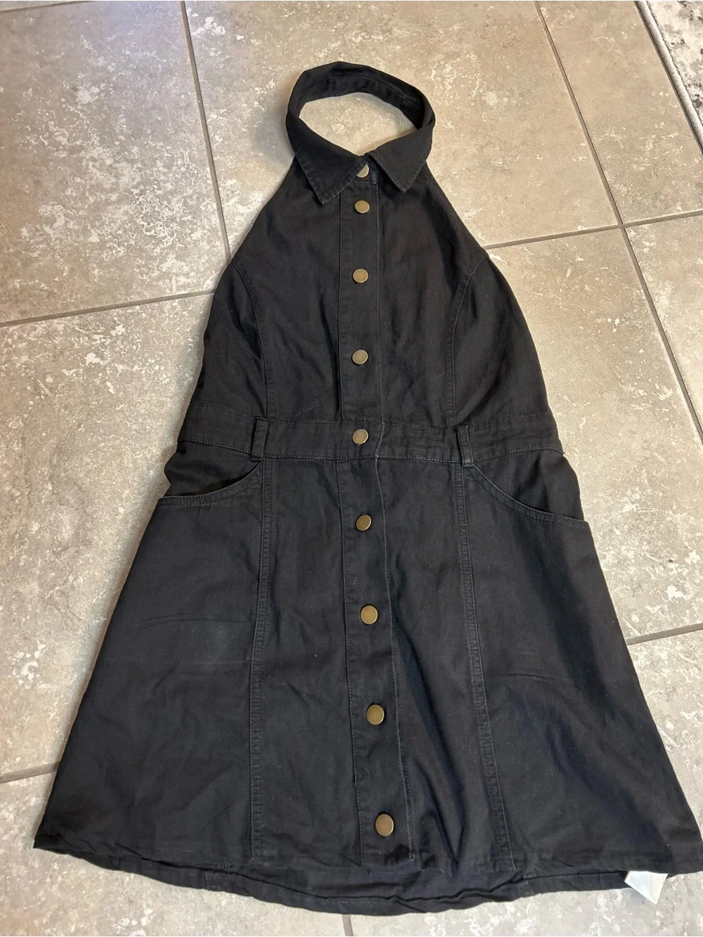 Free People Black Backless Halter Button-Front Mini Dress (Bin A) - Picture 9 of 11